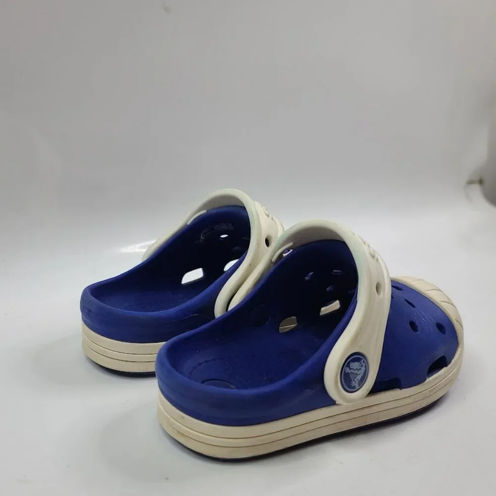 Crocs Boy's Blue White Bump IT Rubber Adjustable Slip On‎ Casual Clogs Size 8